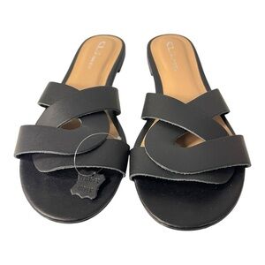 CL by Laundry Black Leather Slide Sandals – Size 10